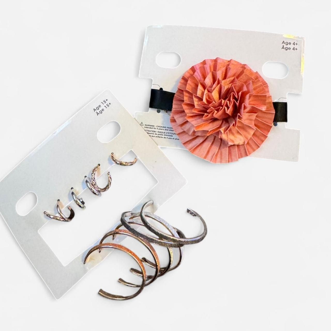 Nwt Gap Jewelry Bundle Flower Rosette Choker Necklace Hoop Earrings Set